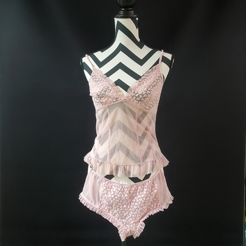 Vintage lace ruffle cami and panties set
